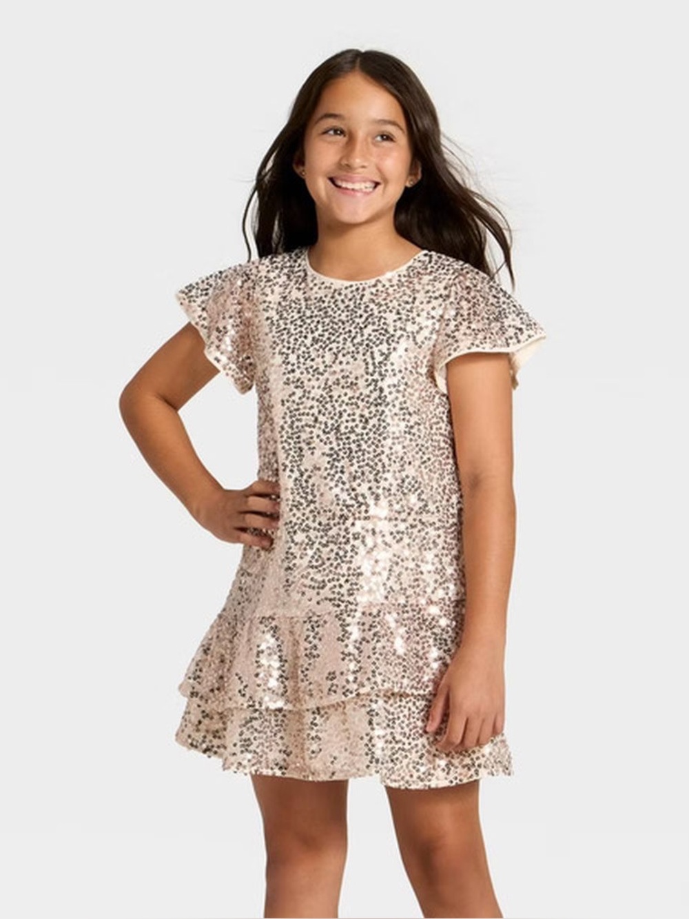 Cat & Jack Rose Gold Sequin Party Dress